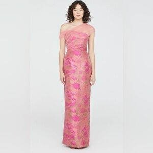 Theia Beverly Draped One Shoulder Jacquard Dress
